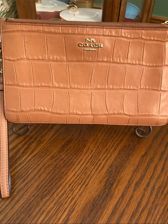 Coach Handbags - Coach Tan/Salmon Crocodile-Embossed Leather Clutch/Wristlet.